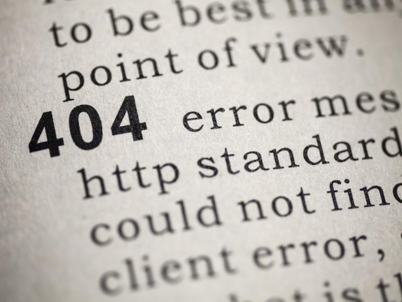 An 404 message appears when the linked page has been moved or deleted. An 404 message appears when the linked page has been moved or deleted.