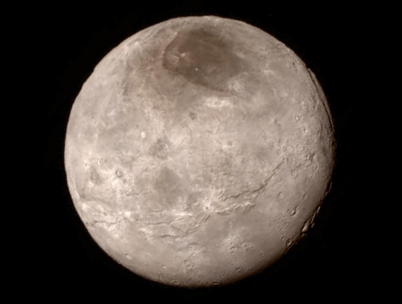 New details of Pluto's largest moon, Charon, are revealed in this image from New Horizons' Long Range Reconnaissance Imager. New details of Pluto's largest moon, Charon, are revealed in this image from New Horizons' Long Range Reconnaissance Imager.