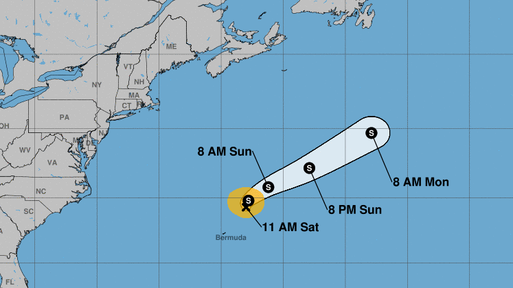 Subtropical Storm Ana is moving west and is predicted to change toward the north, then move northeast. Subtropical Storm Ana is moving west and is predicted to change toward the north, then move northeast.