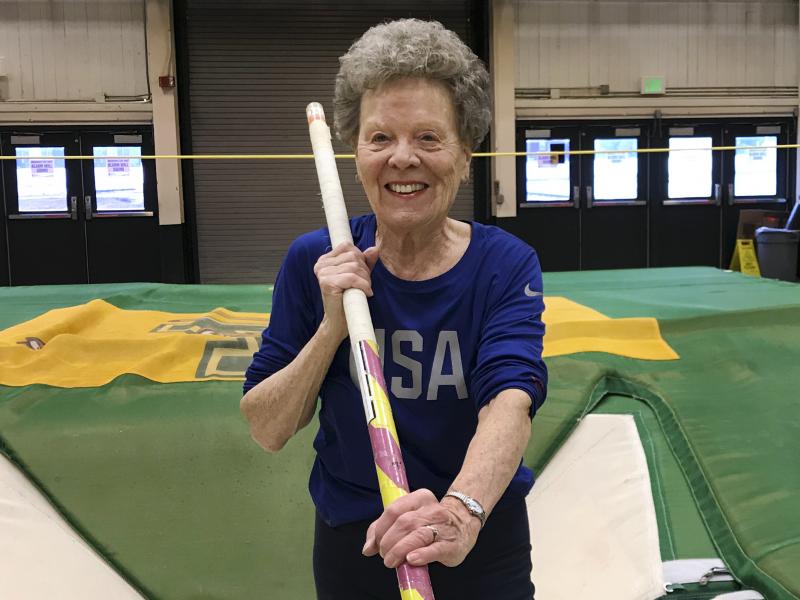 Flo Filion Meiler, 84, during pole vault training last month. She mostly works out alone, but has a coach to help refine her technique in events like shot put and high jump. Flo Filion Meiler, 84, during pole vault training last month. She mostly works out alone, but has a coach to help refine her technique in events like shot put and high jump.