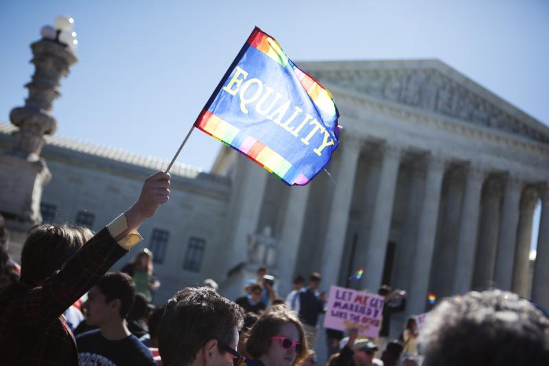 Demonstrators for and against same-sex marriage rallied in front of the Supreme Court on Tuesday morning. Demonstrators for and against same-sex marriage rallied in front of the Supreme Court on Tuesday morning.