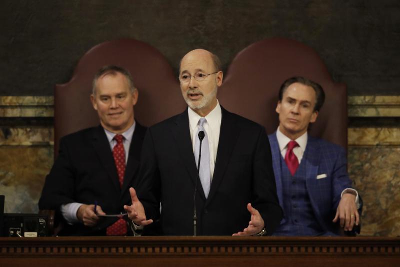 Pennsylvania Gov. Tom Wolf delivers his budget address in February 2017 in Harrisburg, Pa. He and Republican leaders have a week to come up with new congressional maps for the state. Pennsylvania Gov. Tom Wolf delivers his budget address in February 2017 in Harrisburg, Pa. He and Republican leaders have a week to come up with new congressional maps for the state.