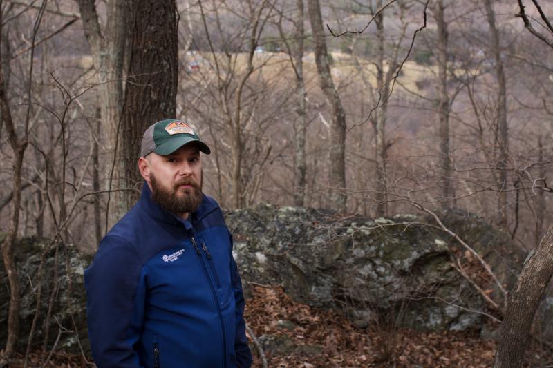 Andrew Downs, senior regional director for the southern region of the Appalachian Trail Conservancy, stands at the approximate spot where the pipeline would cross underground. Andrew Downs, senior regional director for the southern region of the Appalachian Trail Conservancy, stands at the approximate spot where the pipeline would cross underground.