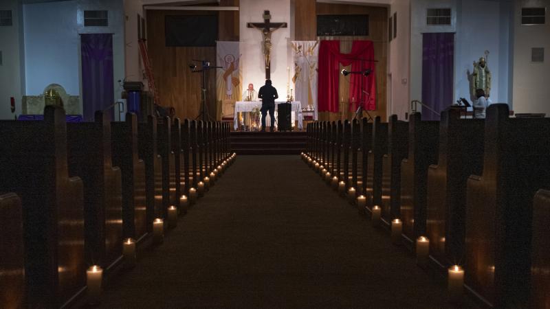 A church in North Hollywood, Calif., stands empty last month after services were canceled because of coronavirus restrictions. A church in North Hollywood, Calif., stands empty last month after services were canceled because of coronavirus restrictions.
