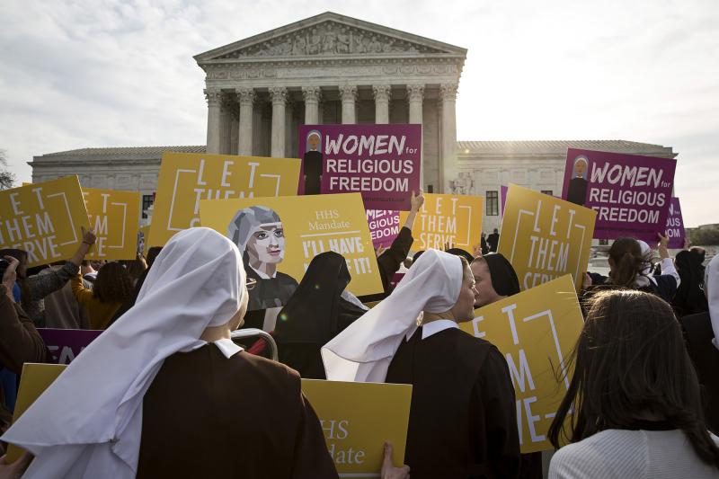 Nuns and others opposed to the Affordable Care Act's contraception mandate rally outside the U.S. Supreme Court Wednesday. Nuns and others opposed to the Affordable Care Act's contraception mandate rally outside the U.S. Supreme Court Wednesday.