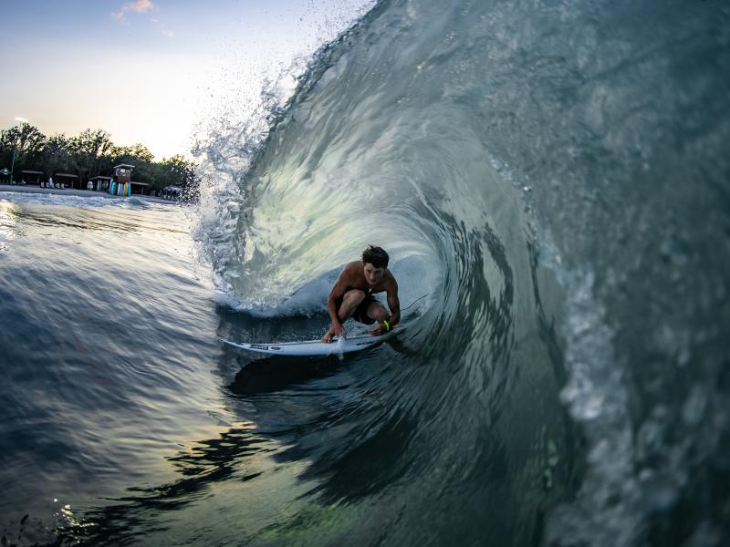 Ben Elliott gets barreled at the BSR Surf Resort, where artificial waves are attracting world-class talent. Ben Elliott gets barreled at the BSR Surf Resort, where artificial waves are attracting world-class talent.