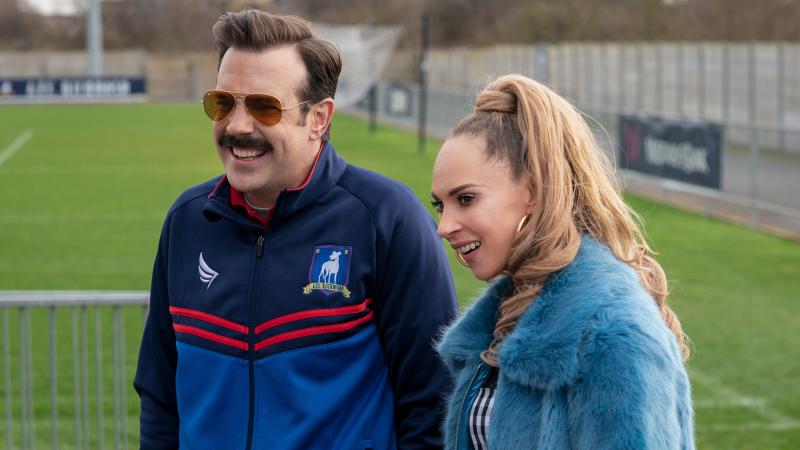 Jason Sudeikis and Juno Temple as Ted and Keeley in Ted Lasso. Jason Sudeikis and Juno Temple as Ted and Keeley in Ted Lasso.