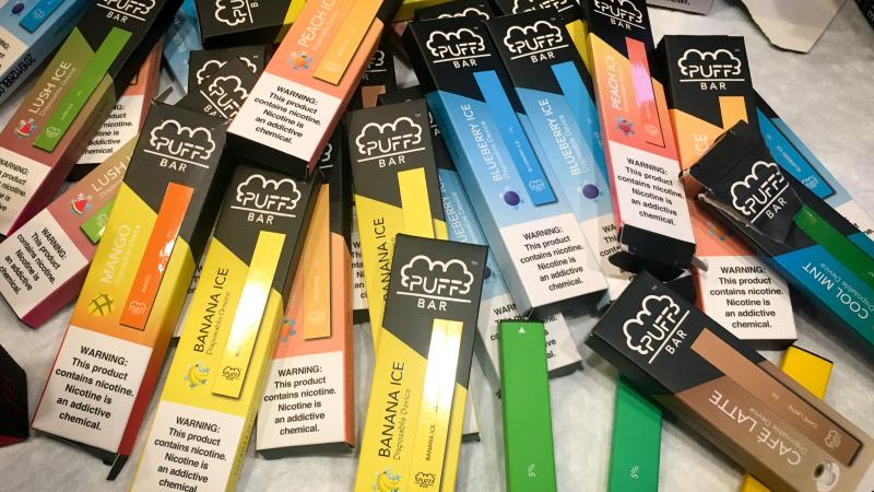 Disposable vapes may be hotter than Juul among kids, according to researcher Bonnie Halpern-Felsher. She received a bag of vape pens recently confiscated by a high school principal in northern California, with flavors like Banana Ice and Cool Mint. Disposable vapes may be hotter than Juul among kids, according to researcher Bonnie Halpern-Felsher. She received a bag of vape pens recently confiscated by a high school principal in northern California, with flavors like Banana Ice and Cool Mint.