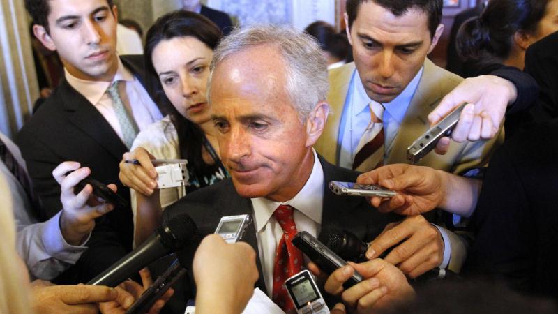Sen. Bob Corker, R-Tenn. (center), talks to reporters on Capitol Hill. He decided Tuesday not to seek a third term. Corker is the first Senate retirement of the 2018 election cycle. Sen. Bob Corker, R-Tenn. (center), talks to reporters on Capitol Hill. He decided Tuesday not to seek a third term. Corker is the first Senate retirement of the 2018 election cycle.