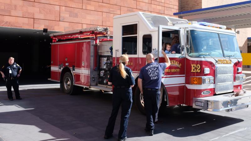 A fire crew gave Ryland Ward a lift home after he was released from the hospital. The 6-year-old survived wounds suffered in the attack on a church in Sutherland Springs, Texas, in November. A fire crew gave Ryland Ward a lift home after he was released from the hospital. The 6-year-old survived wounds suffered in the attack on a church in Sutherland Springs, Texas, in November.