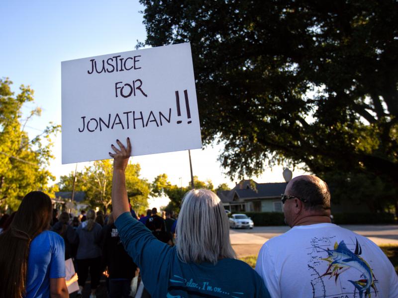 People gather for a march, rally and candlelight vigil in honor Jonathan Price in Wolfe City, Texas, on Monday. Wolfe City police officer Shaun Lucas has been charged in relation to the fatal shooting. People gather for a march, rally and candlelight vigil in honor Jonathan Price in Wolfe City, Texas, on Monday. Wolfe City police officer Shaun Lucas has been charged in relation to the fatal shooting.