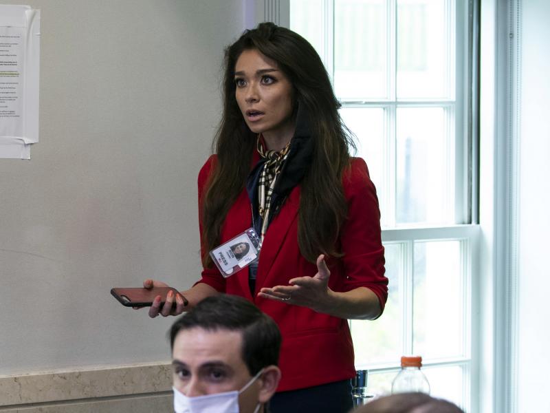 One America News Network reporter Chanel Rion asks a question at a briefing for reporters at the White House on May 22, 2020. One America News Network reporter Chanel Rion asks a question at a briefing for reporters at the White House on May 22, 2020.
