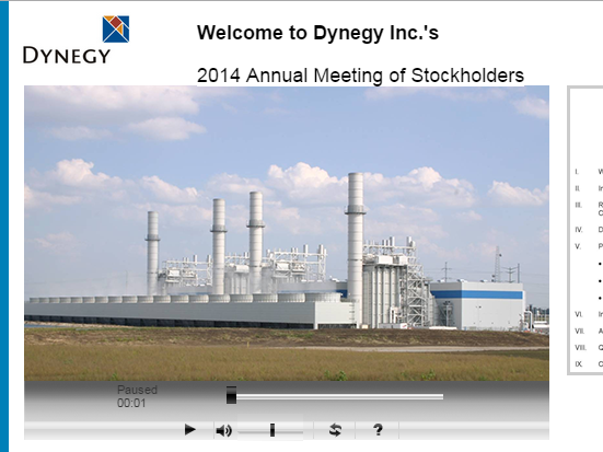 Dynegy is one of a growing number of companies to hold meetings online. Dynegy is one of a growing number of companies to hold meetings online.