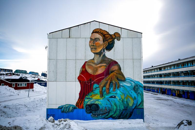 An artist's rendering of the Woman of the Sea, part of an Inuit legend, decorates an apartment block in downtown Nuuk, Greenland. Although Inuit culture was beaten down by Danish colonizers, it's now changing and thriving. An artist's rendering of the Woman of the Sea, part of an Inuit legend, decorates an apartment block in downtown Nuuk, Greenland. Although Inuit culture was beaten down by Danish colonizers, it's now changing and thriving.