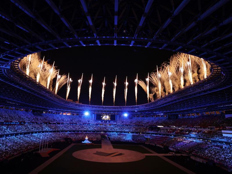 The Tokyo 2020 Olympics Closing Ceremony showcases fireworks during the closing ceremony. The Tokyo 2020 Olympics Closing Ceremony showcases fireworks during the closing ceremony.