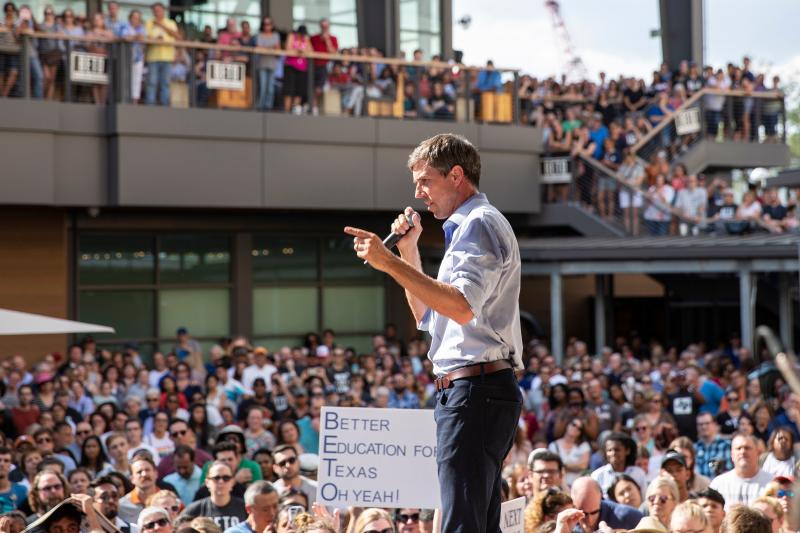 U.S. Rep. Beto O'Rourke speaks during a campaign rally in Plano, Texas, on Saturday. O'Rourke is the Democratic challenger for the Senate seat currently held by Senator Ted Cruz, R-Texas. U.S. Rep. Beto O'Rourke speaks during a campaign rally in Plano, Texas, on Saturday. O'Rourke is the Democratic challenger for the Senate seat currently held by Senator Ted Cruz, R-Texas.