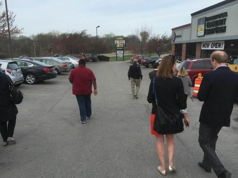 Reporters and campaign staffers rush to their cars to get to Hillary Clinton's first Iowa campaign stop. Reporters and campaign staffers rush to their cars to get to Hillary Clinton's first Iowa campaign stop.