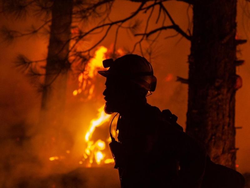A firefighter during night operations recently on the Bootleg fire in southern Oregon. A firefighter during night operations recently on the Bootleg fire in southern Oregon.