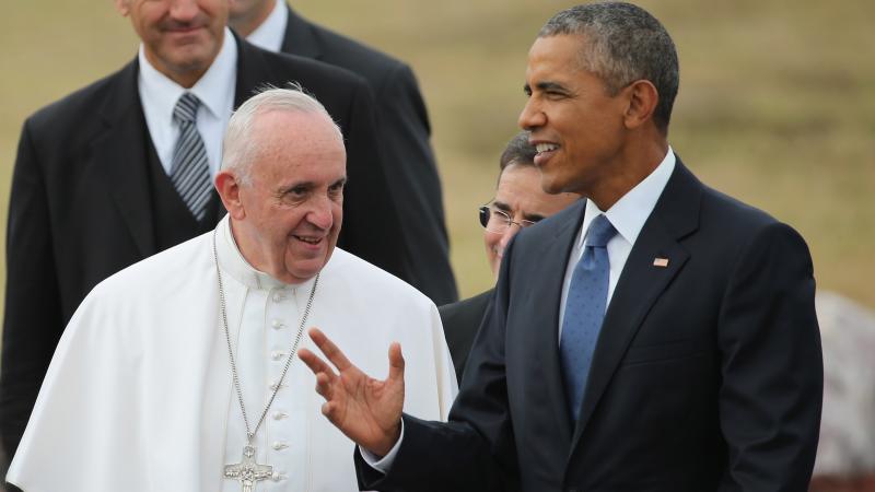 Pope Francis is greeted by President Obama after arriving outside Washington, D.C., on Tuesday. Pope Francis is greeted by President Obama after arriving outside Washington, D.C., on Tuesday.