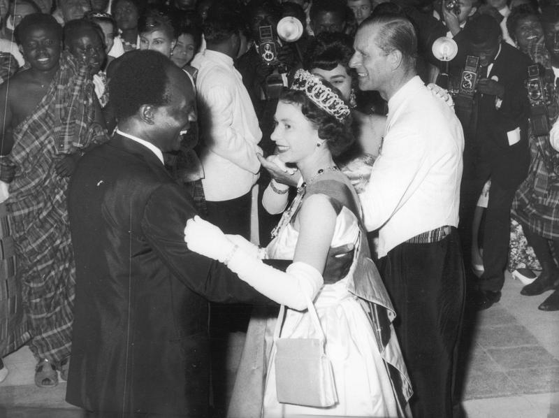 Queen Elizabeth II dances with Ghanaian president Kwame Nkrumah at a ball in Accra, Ghana, in 1961. Queen Elizabeth II dances with Ghanaian president Kwame Nkrumah at a ball in Accra, Ghana, in 1961.