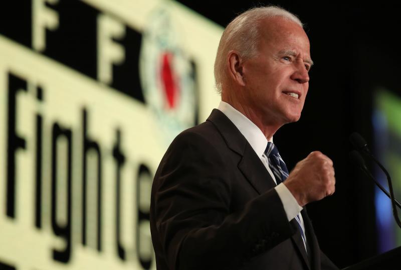 Former Vice President Joe Biden speaks at the International Association of Fire Fighters legislative conference in March. He got into the Democratic presidential nomination fight Thursday. Former Vice President Joe Biden speaks at the International Association of Fire Fighters legislative conference in March. He got into the Democratic presidential nomination fight Thursday.