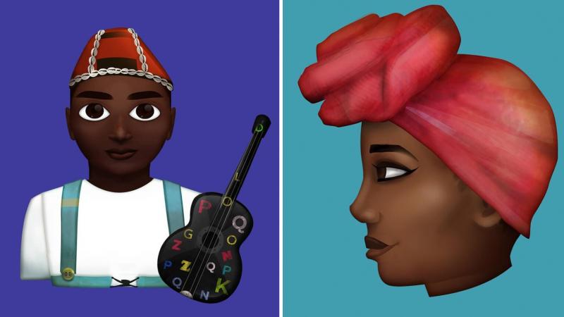 Stickers designed by Grebet depict a local musician (left), and a woman wearing a traditional head scarf. Stickers designed by Grebet depict a local musician (left), and a woman wearing a traditional head scarf.