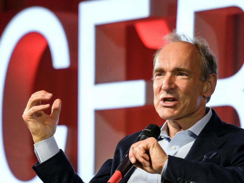 British computer scientist Tim Berners-Lee is selling the source code for the World Wide Web as an NFT. Here, Berners-Lee delivers a speech during an event at the CERN in Meyrin near Geneva, Switzerland. British computer scientist Tim Berners-Lee is selling the source code for the World Wide Web as an NFT. Here, Berners-Lee delivers a speech during an event at the CERN in Meyrin near Geneva, Switzerland.