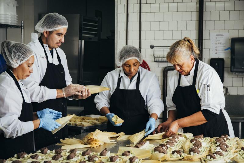 From left: Gloria Amaya, José Amaya, Silvia Gómez, and Alicia Villanueva, the founder of Tamales Los Mayas. A graduate of La Cocina's program for food entrepreneurs, Villanueva now provides catering to scores of Bay Area companies each month, and her ta From left: Gloria Amaya, José Amaya, Silvia Gómez, and Alicia Villanueva, the founder of Tamales Los Mayas. A graduate of La Cocina's program for food entrepreneurs, Villanueva now provides catering to scores of Bay Area companies each month, and her ta