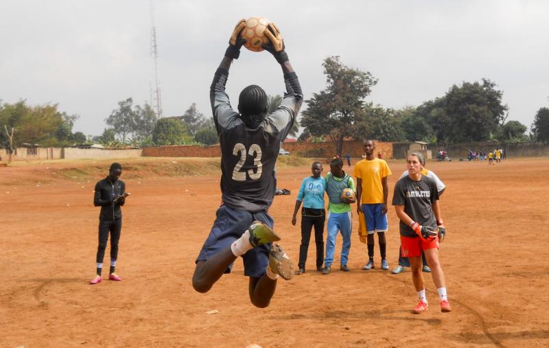 Kids in Uganda get goalkeeper training from Soccer Without Borders. Kids in Uganda get goalkeeper training from Soccer Without Borders.