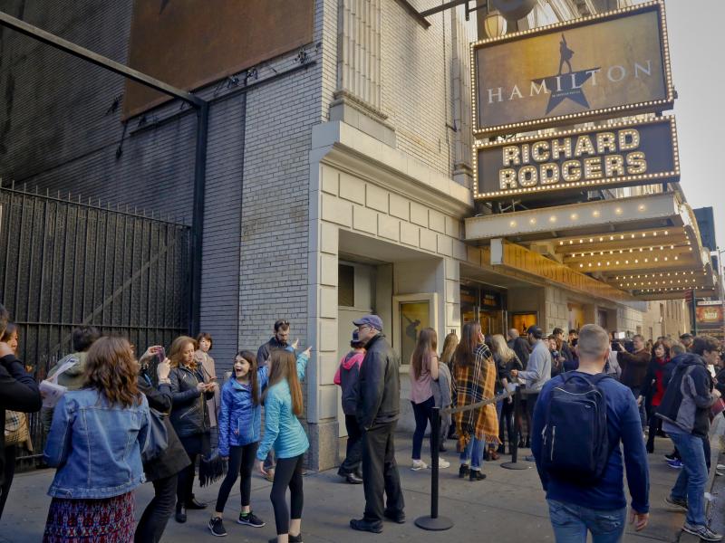 People line up to see the Broadway hit Hamilton on Nov. 19 in New York. People line up to see the Broadway hit Hamilton on Nov. 19 in New York.