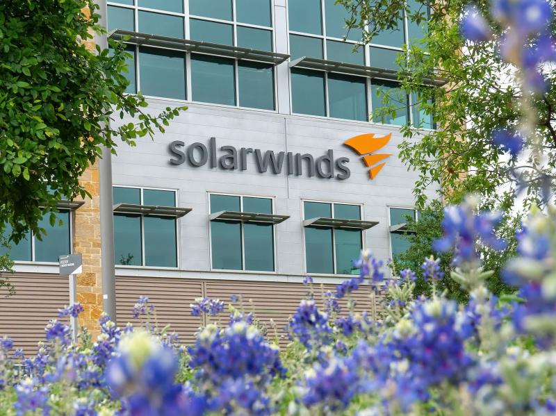 The SolarWinds Corp. logo is seen at the headquarters in Austin, Texas in April. The SolarWinds Corp. logo is seen at the headquarters in Austin, Texas in April.