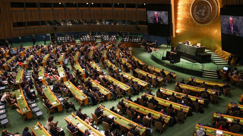 U.N. Secretary-General Antonio Guterres makes a speech during the 76th session of United Nations General Assembly, in New York, United States on Tuesday. U.N. Secretary-General Antonio Guterres makes a speech during the 76th session of United Nations General Assembly, in New York, United States on Tuesday.