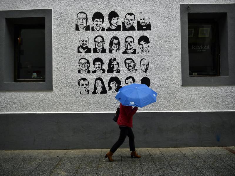 A wall painted with portraits of prisoners of the Basque separatist armed group ETA, in the small village of Hernani, northern Spain, on May 2, 2018. A wall painted with portraits of prisoners of the Basque separatist armed group ETA, in the small village of Hernani, northern Spain, on May 2, 2018.