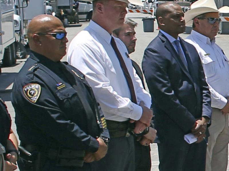 Uvalde School Police Chief Pete Arredondo (left) attends a news conference outside of the Robb Elementary School in Uvalde, Texas, on May 26. Uvalde School Police Chief Pete Arredondo (left) attends a news conference outside of the Robb Elementary School in Uvalde, Texas, on May 26.