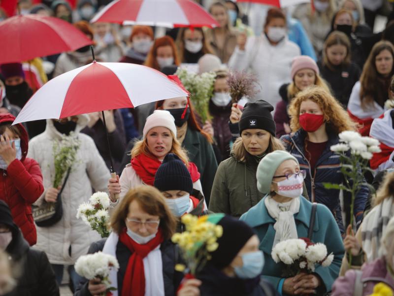 Belarusian women protest in Minsk, Belarus, in October, demanding the resignation of the country's authoritarian President Alexander Lukashenko. Belarusian women protest in Minsk, Belarus, in October, demanding the resignation of the country's authoritarian President Alexander Lukashenko.
