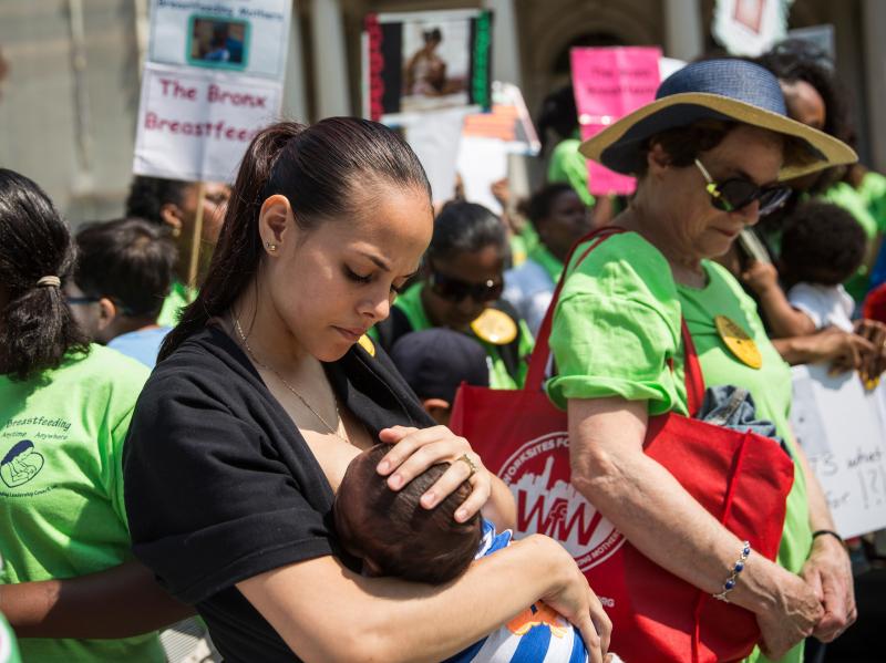 The baby-formula shortage has led some to question why the U.S. doesn't provide more support for breastfeeding. Here, a woman breastfeeds her son outside New York City Hall during a 2014 rally to support breastfeeding in public. The baby-formula shortage has led some to question why the U.S. doesn't provide more support for breastfeeding. Here, a woman breastfeeds her son outside New York City Hall during a 2014 rally to support breastfeeding in public.