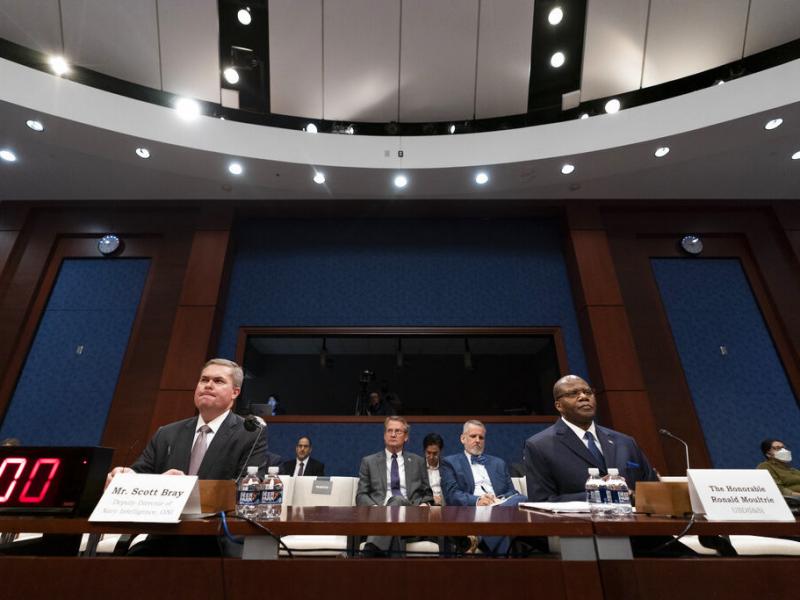 Deputy Director of Naval Intelligence Scott Bray, left, and Under Secretary of Defense for Intelligence and Security Ronald Moultrie speak Tuesday during a House Intelligence, Counterterrorism, Counterintelligence, and Counterproliferation Subcommittee he Deputy Director of Naval Intelligence Scott Bray, left, and Under Secretary of Defense for Intelligence and Security Ronald Moultrie speak Tuesday during a House Intelligence, Counterterrorism, Counterintelligence, and Counterproliferation Subcommittee he