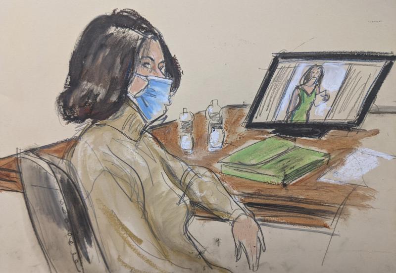 In this courtroom sketch, Ghislaine Maxwell is seated at the defense table while watching the testimony of witnesses during her trial on Tuesday in New York. In this courtroom sketch, Ghislaine Maxwell is seated at the defense table while watching the testimony of witnesses during her trial on Tuesday in New York.