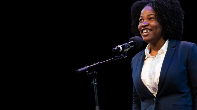 Mahlana Graham — champion from the U.S. Virgin Islands — recites at this year's Poetry Out Loud competition. Mahlana Graham — champion from the U.S. Virgin Islands — recites at this year's Poetry Out Loud competition.