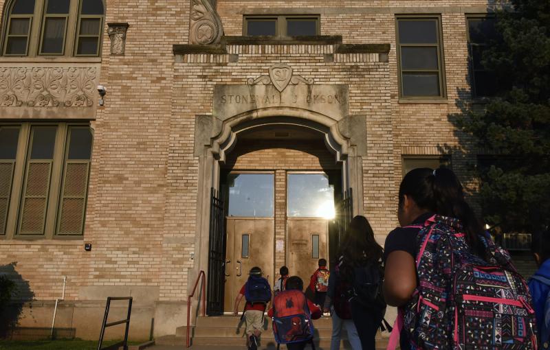 Students walk through an entrance above which is engraved "Stonewall Jackson" at Jackson Elementary School in Oklahoma City. Students walk through an entrance above which is engraved "Stonewall Jackson" at Jackson Elementary School in Oklahoma City.