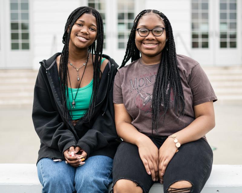 Makiyah Hicks and Jonetta Harrison in front of their high school, Duke Ellington School of the Arts, in Washington, D.C. They are finalists in this year's NPR Student Podcast Challenge for their entry "Loss and Transformation." Makiyah Hicks and Jonetta Harrison in front of their high school, Duke Ellington School of the Arts, in Washington, D.C. They are finalists in this year's NPR Student Podcast Challenge for their entry "Loss and Transformation."
