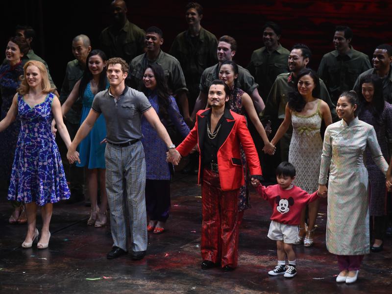 The cast of "Miss Saigon" takes part in the curtain call on opening night at the Broadway Theatre on March 23, 2017 in New York City. The cast of "Miss Saigon" takes part in the curtain call on opening night at the Broadway Theatre on March 23, 2017 in New York City.