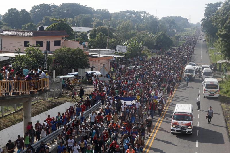 Central American migrants walking to the U.S. start their day departing Ciudad Hidalgo, Mexico, on Sunday. Despite Mexican efforts to stop them at the border, thousands of Central American migrants resumed their advance toward the U.S. border early Sunday Central American migrants walking to the U.S. start their day departing Ciudad Hidalgo, Mexico, on Sunday. Despite Mexican efforts to stop them at the border, thousands of Central American migrants resumed their advance toward the U.S. border early Sunday
