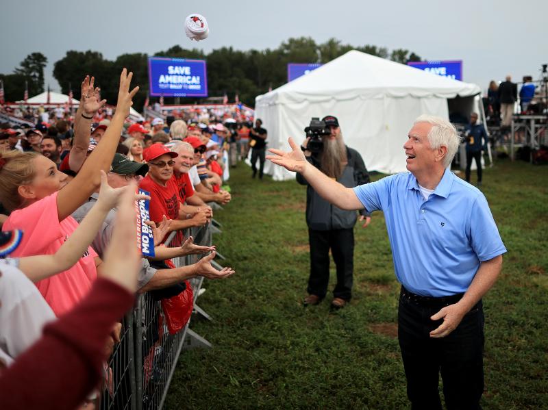 Rep. Mo Brooks greets supporters while campaigning during a "Save America" rally at York Family Farms on Aug. 21, 2021, in Cullman, Ala. Rep. Mo Brooks greets supporters while campaigning during a "Save America" rally at York Family Farms on Aug. 21, 2021, in Cullman, Ala.