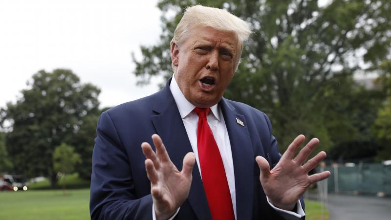 President Trump speaks to members of the media before boarding Marine One on the South Lawn of the White House in July. President Trump speaks to members of the media before boarding Marine One on the South Lawn of the White House in July.