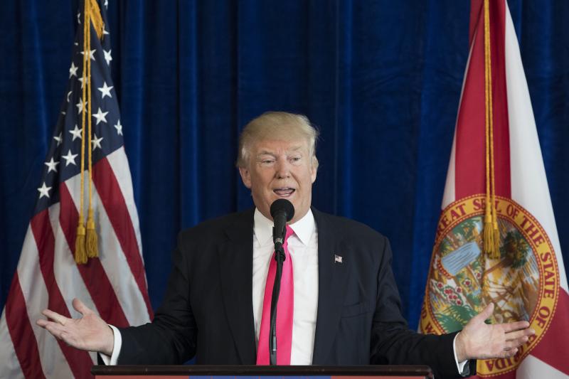 Then-Republican presidential candidate Donald Trump appeared to encourage Russia to continue hacking Democratic rival Hillary Clinton's emails at a press conference on July 27, 2016, in Doral, Fla. Then-Republican presidential candidate Donald Trump appeared to encourage Russia to continue hacking Democratic rival Hillary Clinton's emails at a press conference on July 27, 2016, in Doral, Fla.