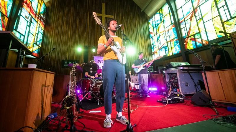 Cautious Clay performs at the Tiny Desk Family Hour at Central Presbyterian Church in Austin, Texas, during the SXSW 2019 music festival. Cautious Clay performs at the Tiny Desk Family Hour at Central Presbyterian Church in Austin, Texas, during the SXSW 2019 music festival.