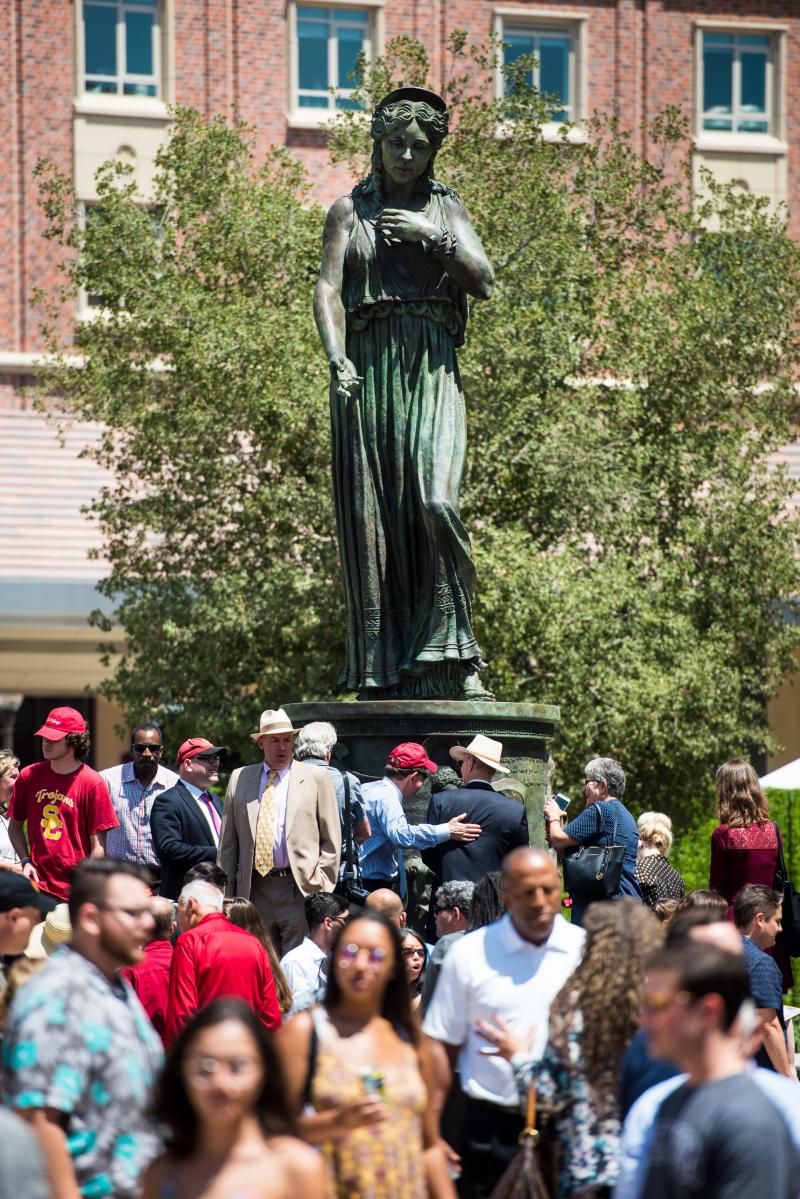 USC says it deliberately chose an alternate spelling of the Bard's name for the base of the Hecuba statue. USC says it deliberately chose an alternate spelling of the Bard's name for the base of the Hecuba statue.