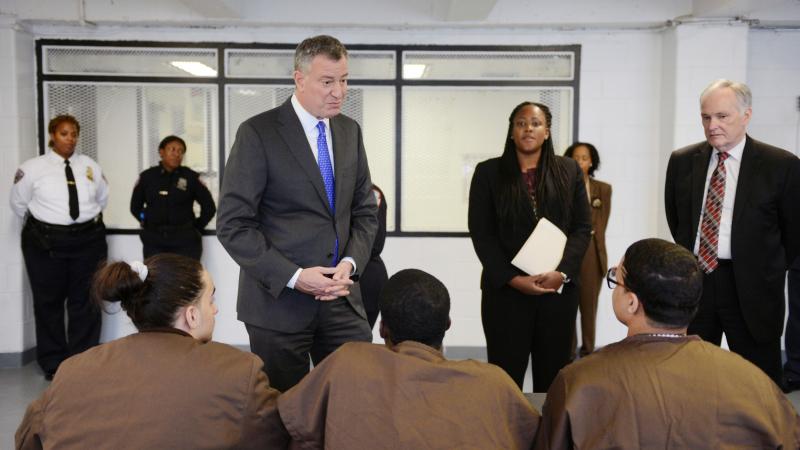 New York Mayor Bill de Blasio tours and meets with youth Dec. 17 at Second Chance Housing on Rikers Island in New York City. Second Chance Housing is an alternative for incarcerated adolescents, instead of punitive segregation, also known as solitary conf New York Mayor Bill de Blasio tours and meets with youth Dec. 17 at Second Chance Housing on Rikers Island in New York City. Second Chance Housing is an alternative for incarcerated adolescents, instead of punitive segregation, also known as solitary conf