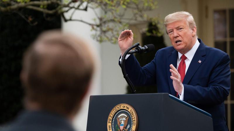 President Trump speaks in the Rose Garden for the daily coronavirus briefing at the White House on Sunday. President Trump speaks in the Rose Garden for the daily coronavirus briefing at the White House on Sunday.